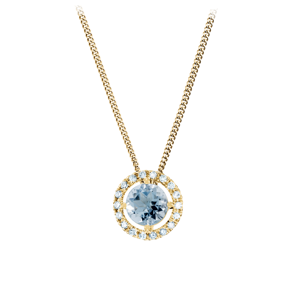 Anhänger Halo Aquamarin blau mit 0.69 karat Brillant Form Tourmaline Gemstone Anhänger Halo Aquamarin blau mit 0.69 karat Brillant Form Tourmaline Gemstone