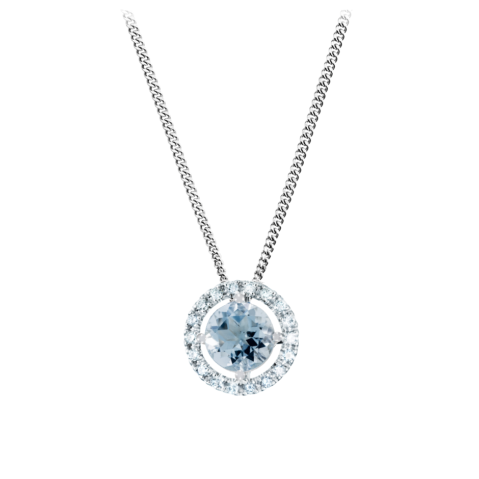 Anhänger Halo Aquamarin blau mit 1.07 karat Brillant Form Sapphire Gemstone Anhänger Halo Aquamarin blau mit 1.07 karat Brillant Form Sapphire Gemstone